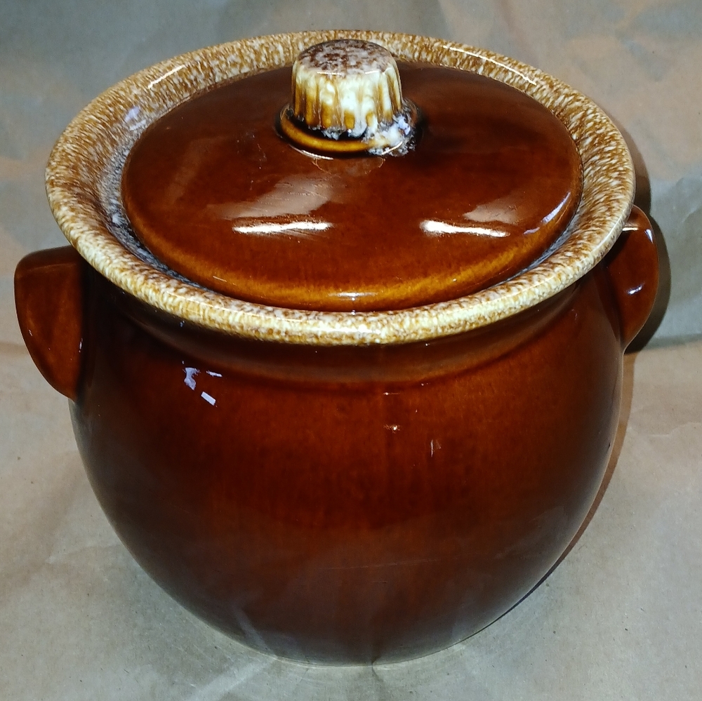Hull Oven Proof USA Pottery Brown Drip Glaze Ear-Handled Bean Pot